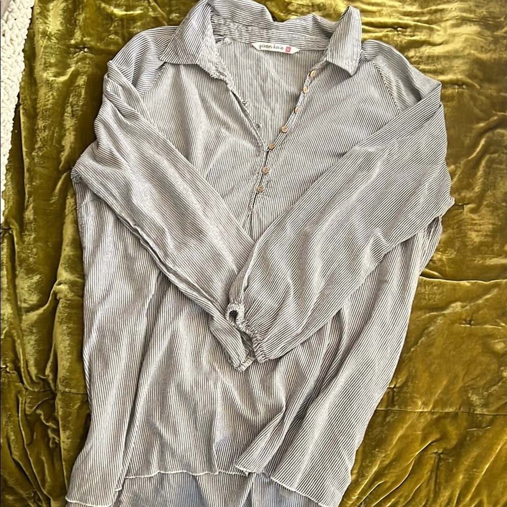 Striped Gray Button-Up Blouse
